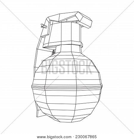 Hand Bomb Frag Grenade Wireframe Low Poly Mesh Vector Illustration