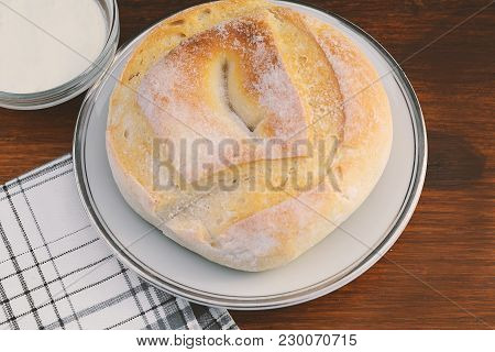 Top View Of Bread With Dip Of Cream Cheese