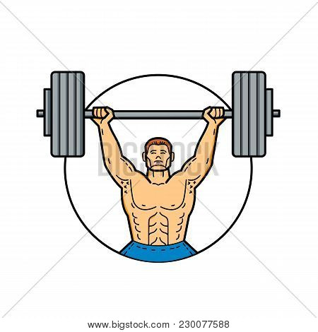 Mono Line Illustration Of A Weightlifter, Athlete, Personal Trainer Exercising Lifting Barbell Weigh