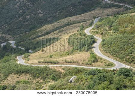 Mountain Road In Saliencia Valley, Somiedo Nature Reserve. It Is Located In The Central Area Of The 