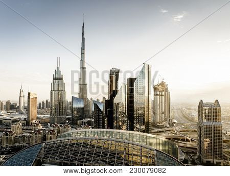 View of Duba downtowni skyline at sunset