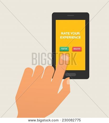 Customer Review Concept. Hand Press The Rating Button. Feedback, Reputation And Quality Concept. Vec