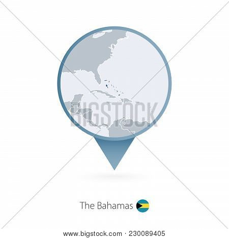 Map Pin With Detailed Map Of The Bahamas And Neighboring Countries.