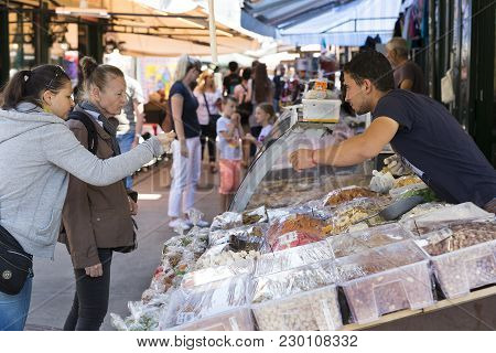 23 August 2017, Vienna, Austria:the Oldest In Vienna Is The Naschmarkt Market With Products Of Alcoh