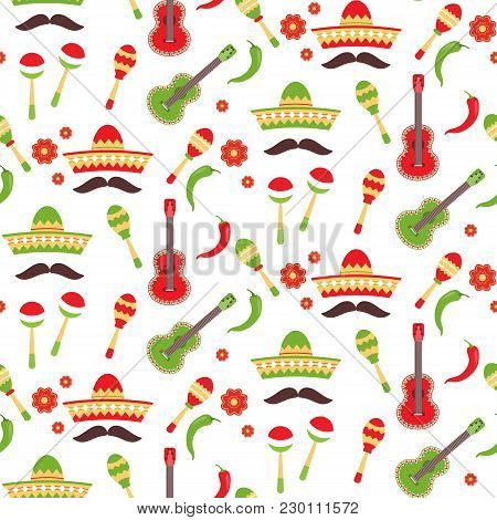 Mexican Repeating Seamless Pattern. Eps 10 Vector. Cinco De Mayo Seamless Fabric . Stock Vector.