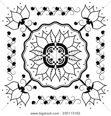 Monochrome Tiles With A Floral Pattern. For Printing On Textiles, Ceramics. For Cutting Ornaments On