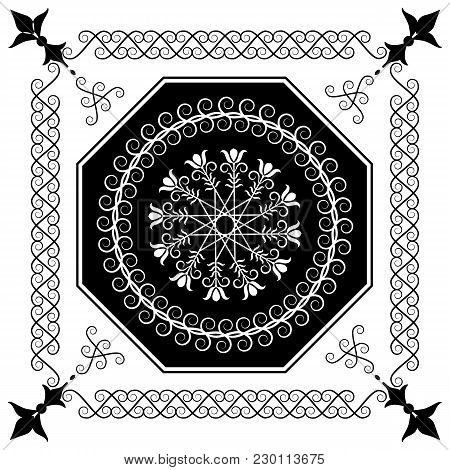 Monochrome Tiles With A Floral Pattern. For Printing On Textiles, Ceramics. For Cutting Ornaments On