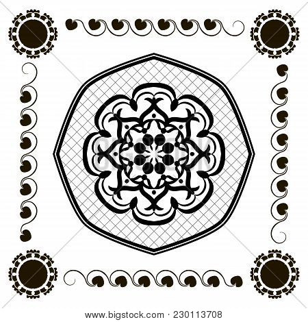 Monochrome Tiles With A Floral Pattern. For Printing On Textiles, Ceramics. For Cutting Ornaments On