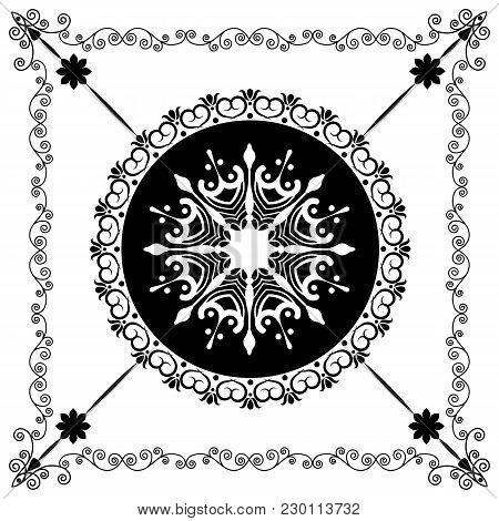 Monochrome Tiles With A Floral Pattern. For Printing On Textiles, Ceramics. For Cutting Ornaments On
