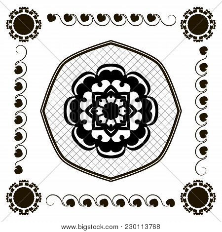 Monochrome Tiles With A Floral Pattern. For Printing On Textiles, Ceramics. For Cutting Ornaments On