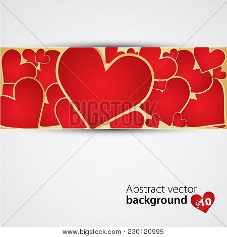 Artistic St Valentine's Hed Hearts Banner. Seasonal Holiday Vector Illustration