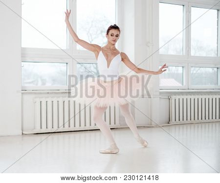 Gracefull ballerina in a dance studio.