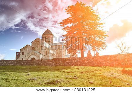 Church, Located Racha Region Of Georgia, Lower Svaneti Mountains. Europe. Travels. Nature. Sun Flare