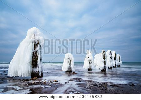 Winter On Shore Of The Baltic Sea In Kuehlungsborn, Germany.
