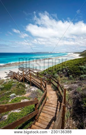 Western Australia rough costline with stairway to the beach 