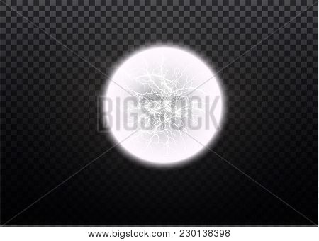 Ball Lightning. Thunder Isolated On Transparent Background. Thunderbolt In Sky. Electricity Blast St