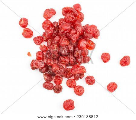 Red Dry Cherries Stack Top View Isolated On White Background