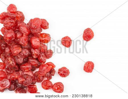 Red Dry Cherries Stack Top View Isolated On White Background Left Side