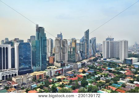 Makati City Skyline In Manila, Philippines. Office Buildings.