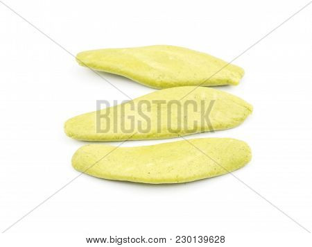 Olive Leaves Spinach Pasta Three Pieces Raw Isolated On White Background
