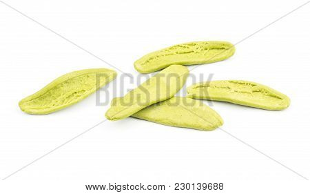 Olive Leaves Spinach Pasta Raw Isolated On White Background Five Pieces
