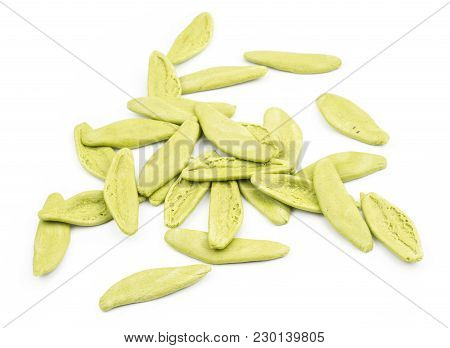 Raw Olive Leaves Spinach Pasta Isolated On White Background Top View
