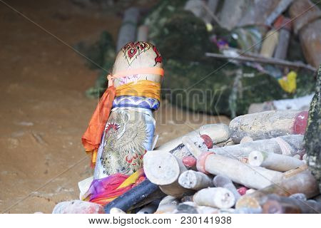 Wooden Lingams Offerings Princess Phra Nang Cave, Railay Peninsula, Krabi, Thailand