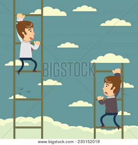Up The Career Ladder . Staircase Rests Against Blue Sky. Development Motivation Career Growth Concep