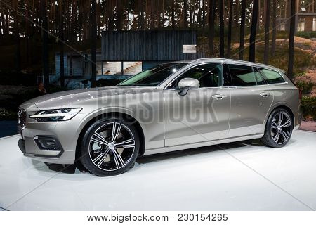 Geneva, Switzerland - March 6, 2018: New Volvo V60 Car Presented At The 88th Geneva International Mo
