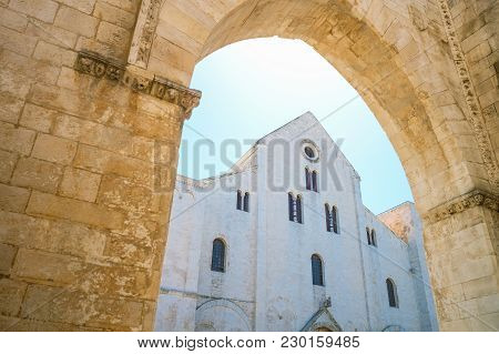 Bari, Italy, Old Town, View Of The Facade Of The St Nicholas Basilica.