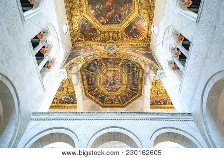 Bari, Italy - July 3, 2017: Old Town, The Architectures, Paintings And Decorations Of The Nave Of Th