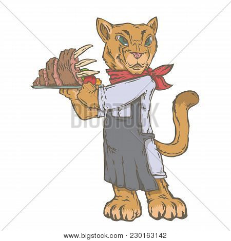 Vector Isolated Image Of The Character Of The Animal Cook. National Cuisine. Gastronomy.  Asado , Pu