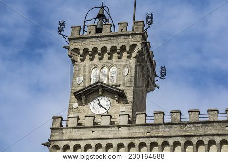 Detail Of City Hall Palazzo Pubblico In San Marino