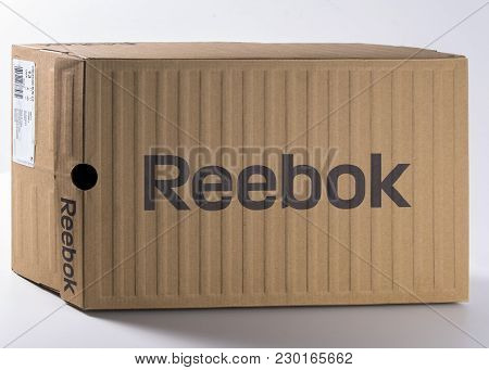 Afife, Portugal - March 21, 2017: Reebok Running Boots. Reebok, Multinational Company. Isolated On W
