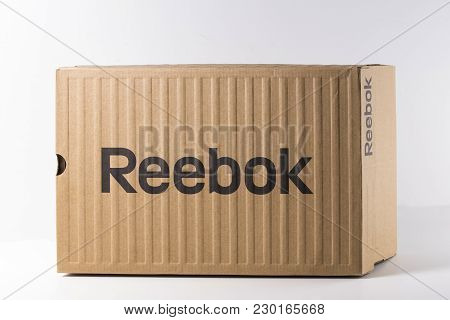 Afife, Portugal - March 21, 2017: Reebok Running Boots. Reebok, Multinational Company. Isolated On W