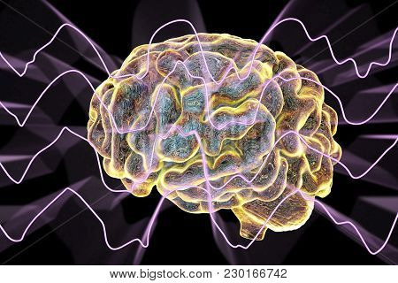Eeg Electroencephalogram, Brain Wave In Deep Sleep, 3d Illustration