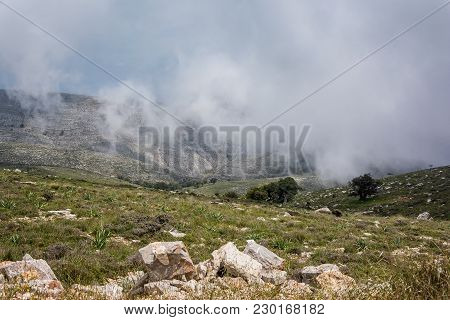 Ataviros Mount Landscape And Road. Rhodes Island, Greece. Dodekanes