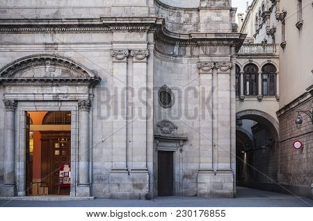 Barcelona,spain-january 10,2016: Basilica, Church Of Merce, Baroque Style, Gothic Quarter, Ciutat Ve
