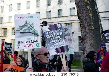 Protesters Gather Outside Downing Street, London, United Kingdom