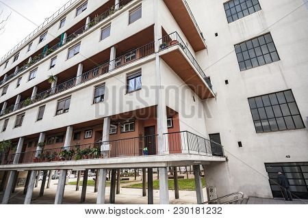 Barcelona,spain-january 11,2016: Architecture,building, House, Casa Bloc,1933,rationalism Style,prom