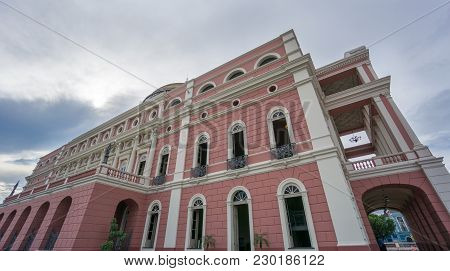 Manaus - Aug 9: Side View Amazonas Theatre Facade On A Cloudy Day On August 9, 2014 In Manaus, Brazi