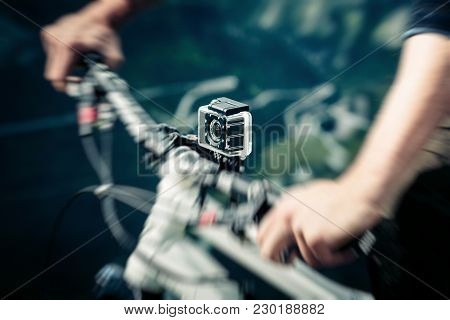Action Camera Mounted On Mountain Bike