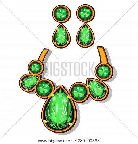 Necklace And Earrings With Emeralds. Vector Illustration.