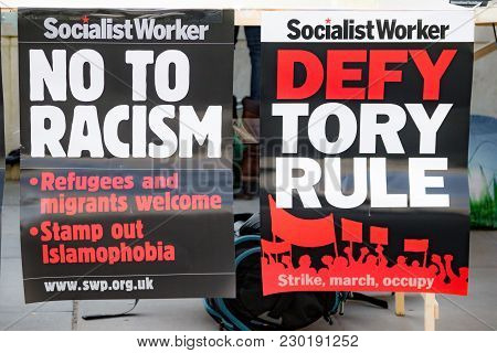 Protesters Gather Outside Downing Street, London, United Kingdom
