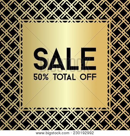 Gold Gride. Sale Banner Template. Decorative Poster With Ornament For Promotion.