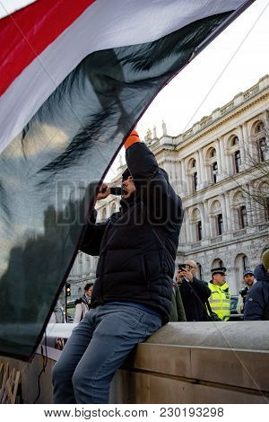 Protesters Gather Outside Downing Street, London, United Kingdom