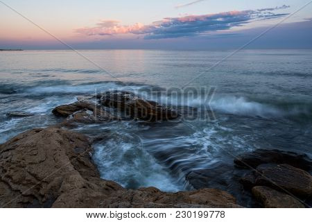 Sea Sunset At Black Sea Coast Near Ravda Village, Bulgaria.