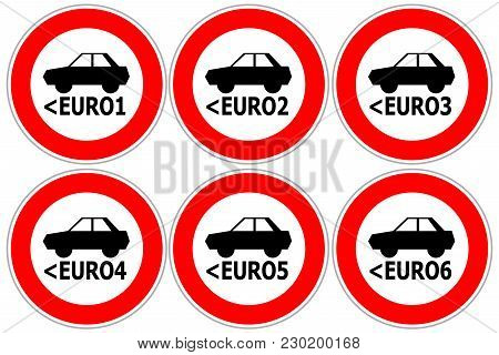 Red Traffic Sign Restricting High Emission Compustion Cars To Enter After German Emission Scandal