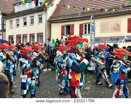 Weil Der Stadt, Germany - February 11, 2018: Traditional Carnival In South Germany - Swabian-alemann
