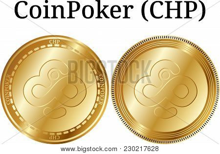 Set Of Physical Golden Coin Coinpoker (chp), Digital Cryptocurrency. Coinpoker (chp) Icon Set. Vecto